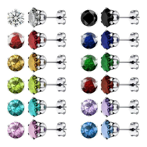 RSKK Zircon Small Earrings Stud Earrings for Women Earrings Set 12 Pairs Value Packaging