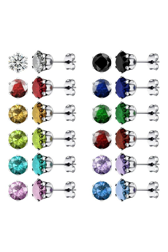 Zircon Small Earrings Stud Earrings for Women Earrings Set 12 Pairs Value Packaging