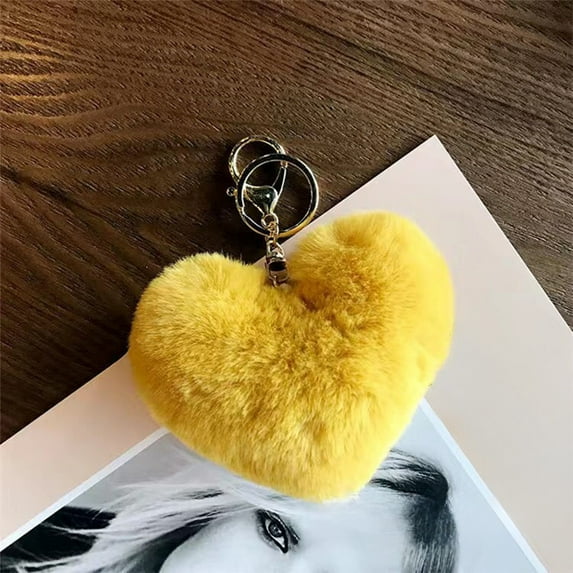 RSKTN Plush Keychain Heart Faux Fur Pom Pom Key Chains Bag Accessory Puffball Keyring Backpack Charms for Girls