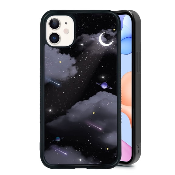 RSMTCI for iPhone 11 Case 6.1 IN,Meteor Planet Night Cloud Phone Case,Black