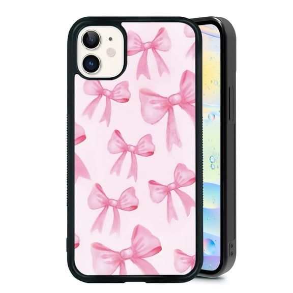 RSMTCI for iPhone 11 Case 6.1IN,Pink Bow Phone Case, Black