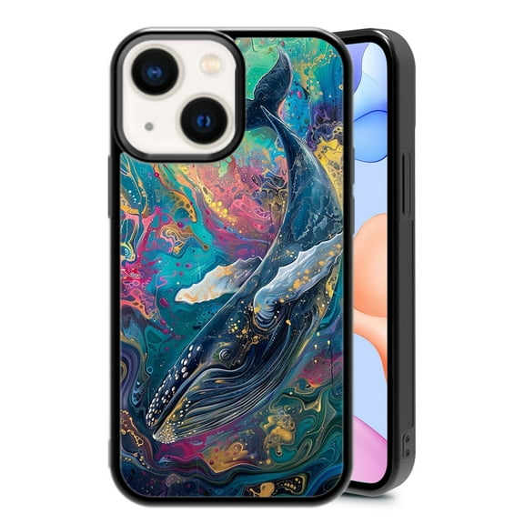 RSMTCI for iPhone 14/13 Case 6.1 IN,Art Whale Phone Case,Black
