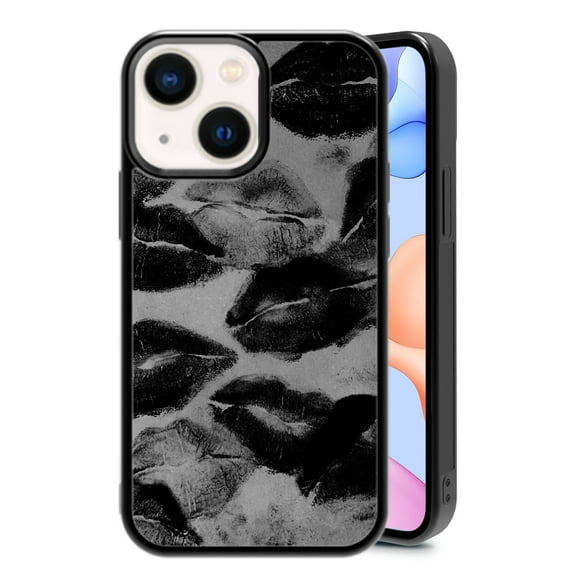 RSMTCI for iPhone 14/13 Case 6.1 IN,Lips Phone Case,Black