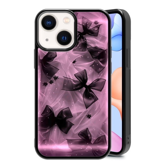 RSMTCI for iPhone 14/13 Case 6.1 IN,Pink Bow Phone Case,Black