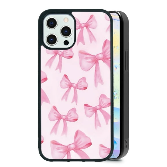 RSMTCI for iPhone 14 Pro Max Case 6.7IN,Pink Bow Phone Case, Black