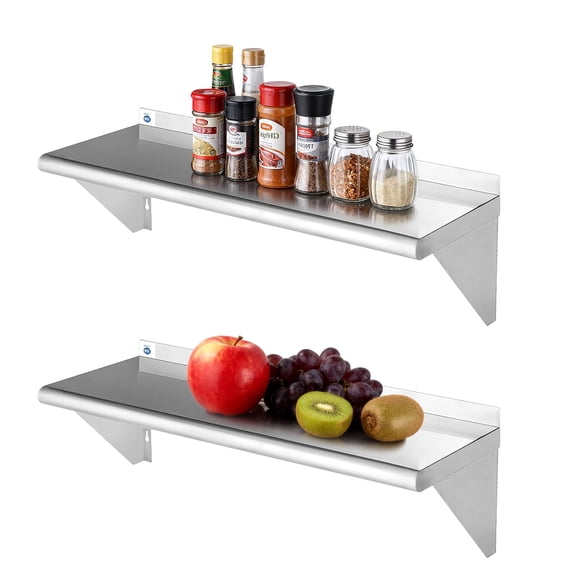 RSN Trend Stainless Steel Shelf 12 x 36 Inches 300lb, 2 Pack Commercial Wall Mount Floating Shelving for Restaurant, Kitchen, Home and Hotel