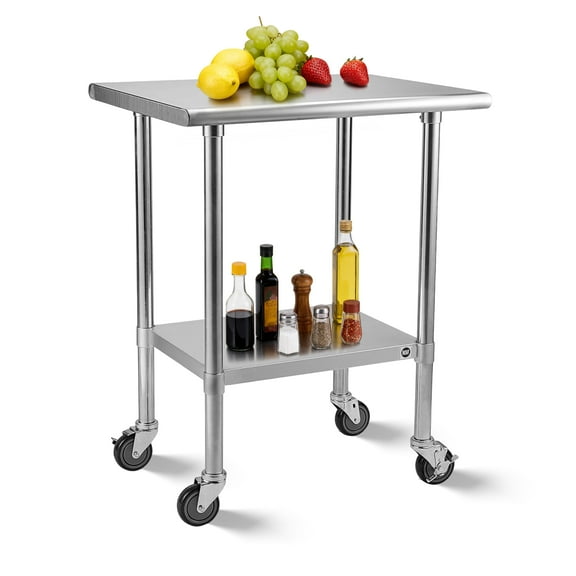 RSN Trend Stainless Steel Table for Prep & Work 30 x 24 Inches with Caster Wheels, NSF Commercial Heavy Duty Table with Undershelf and Galvanized Legs for Restaurant, Home and Hotel
