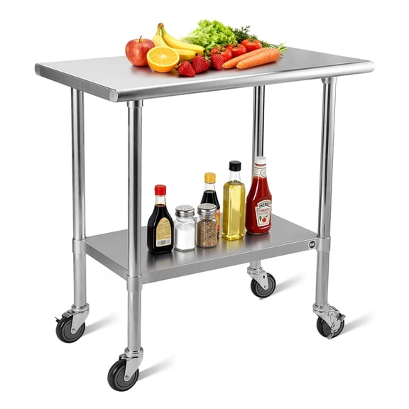 RSN Trend Stainless Steel Table for Prep & Work 24 x 36 Inches with Caster Wheels, NSF Commercial Heavy Duty Table with Undershelf and Galvanized Legs for Restaurant, Home and Hotel