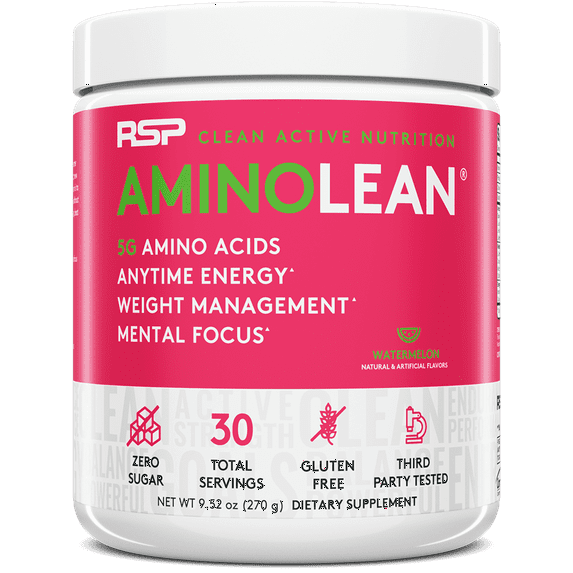RSP Nutrition AminoLean Pre Workout Powder with BCAAs, Amino Energy for Lean Muscle, Watermelon Flavor, 30 Servings