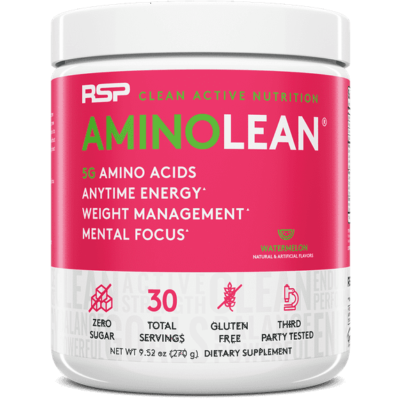 RSP Nutrition AminoLean Pre Workout Powder with BCAAs, Amino Energy for Lean Muscle, Watermelon Flavor, 30 Servings