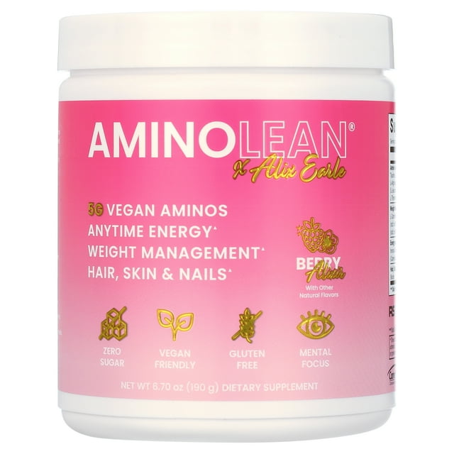 RSP Nutrition AminoLean Pre Workout Powder with BCAAs and Biotin, Berry