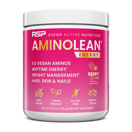 RSP Nutrition AminoLean Pre Workout Powder with BCAAs and Biotin, Berry Elixir Flavor