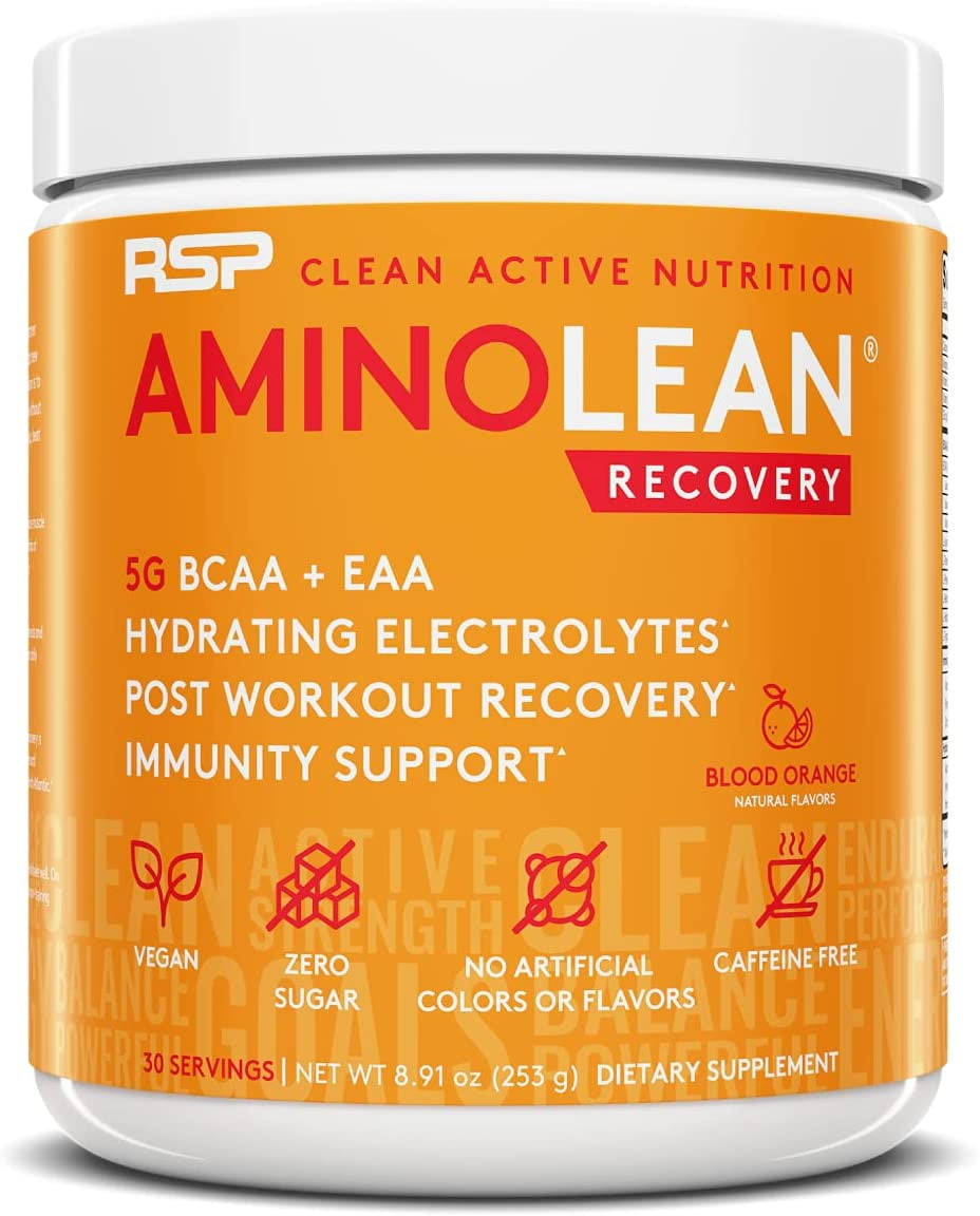 RSP Nutrition AminoLean Recovery Post Workout BCAAs and EAAs Amino Acids Supplement for Lean Muscle, Blood Orange Flavor, 30 Servings