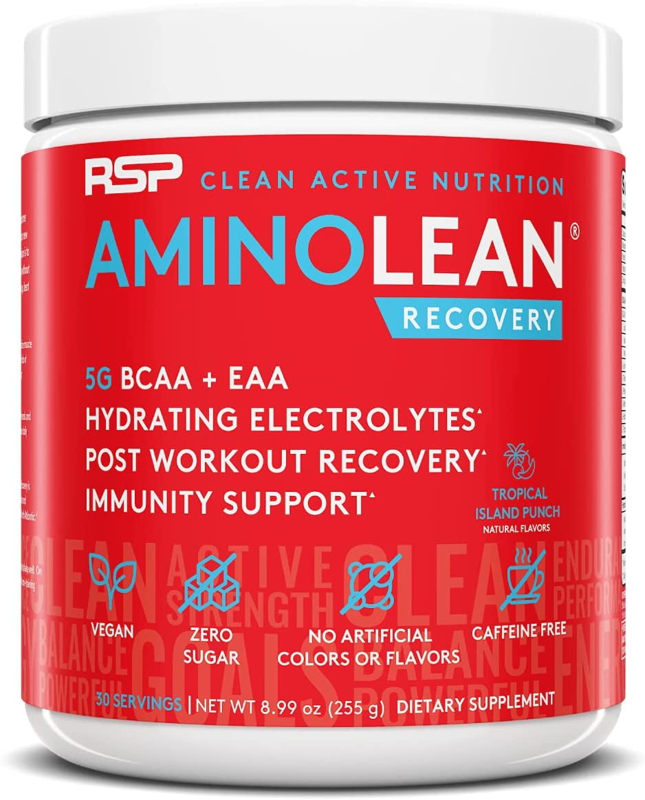 RSP Nutrition AminoLean, BCAAs+EAAs PostWorkout Supplement, Tropical Punch, 30 Servings