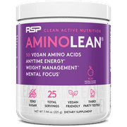 RSP Nutrition Vegan AminoLean Pre Workout Powder with BCAAs, Natural Amino Energy for Lean Muscle, Acai Flavor, 25 Servings