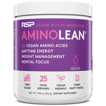 RSP Nutrition Vegan AminoLean Pre Workout Powder with BCAAs, Natural Amino Energy for Lean Muscle, Acai Flavor, 25 Servings