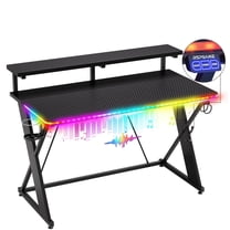 RSPGAME 43" Music Sync LED Gaming Desk,X-Shape Ergonomic Monitor Stand Gamer Table,PC Desk with Dynamic Lighting,Color Changing Office Desks,Black Racing