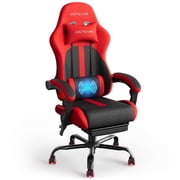 RSPGame Massage Ergonomic Gaming Chairs for Adults,Pocket Spring Cushion,PU Leather Office Chairs with Lumbar Support and Retractable Footrest,Home and Office Computer Chairs-Red Racing