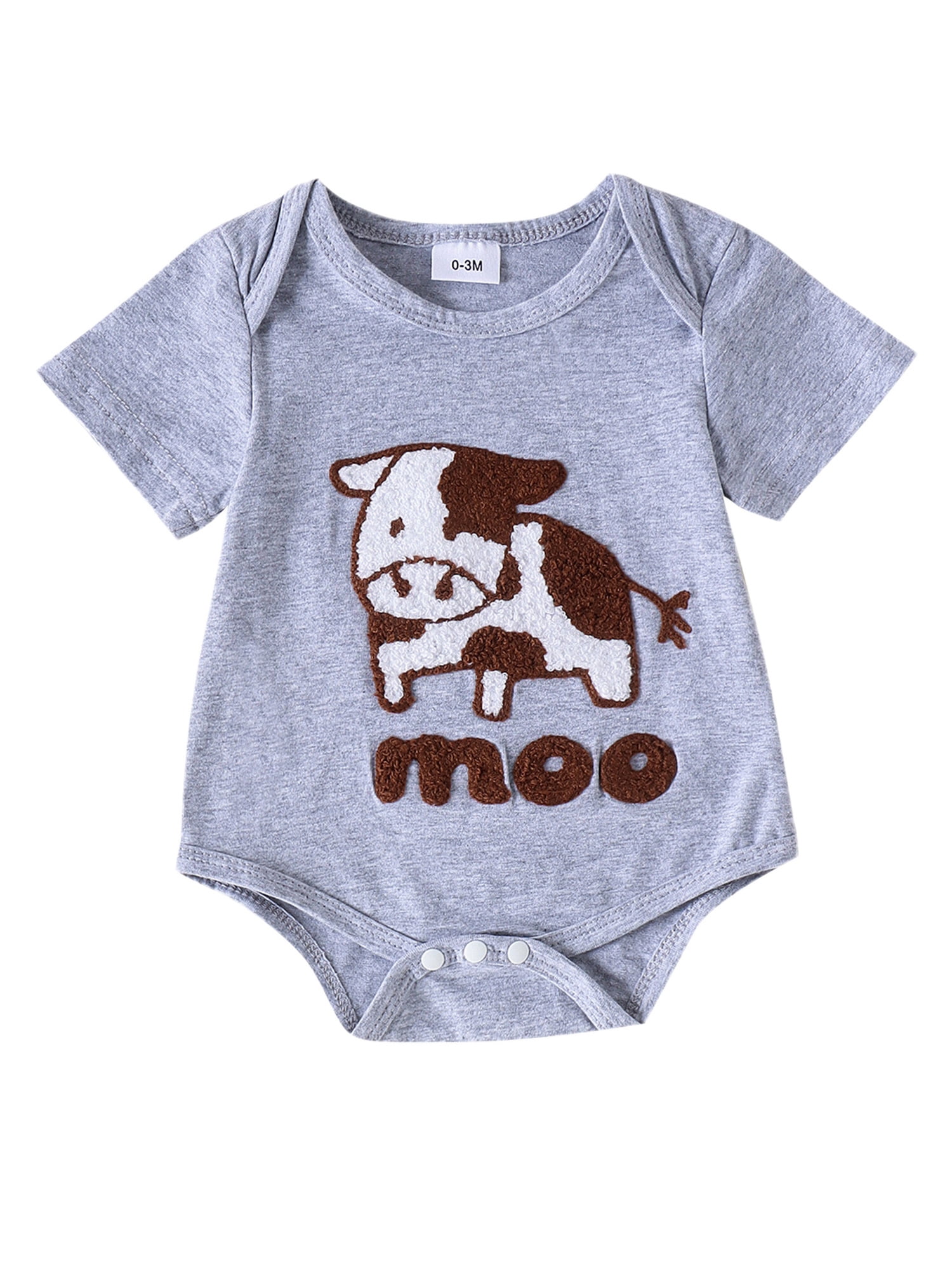 RSRZRCJ Newborn Baby Girl Boy Romper Cow Letter Embroidery Short Sleeve