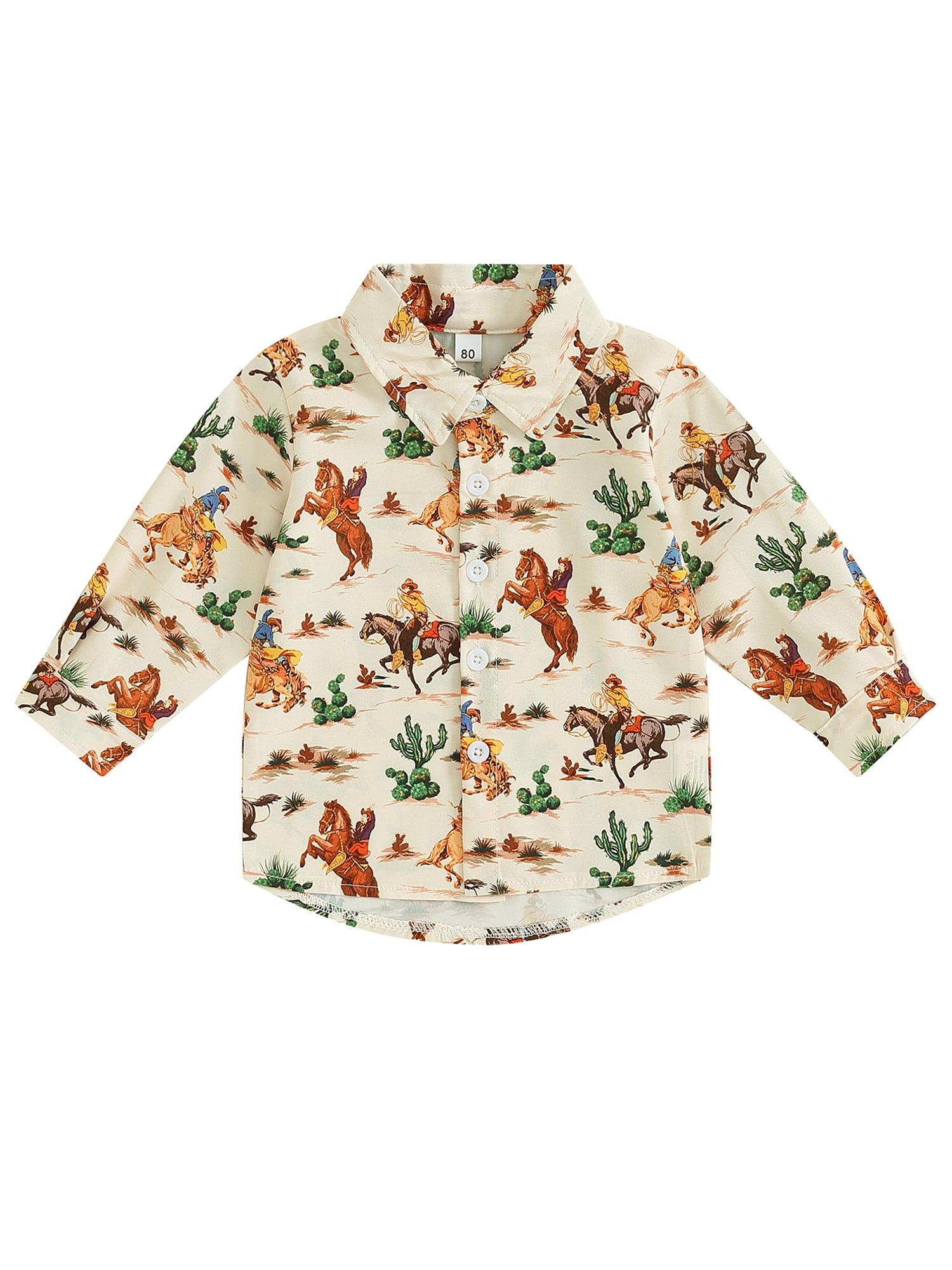 RSRZRCJ Toddler Baby Boys Western Shirts Cow Print Long Sleeve Lapel ButtonDown Shirt Tops