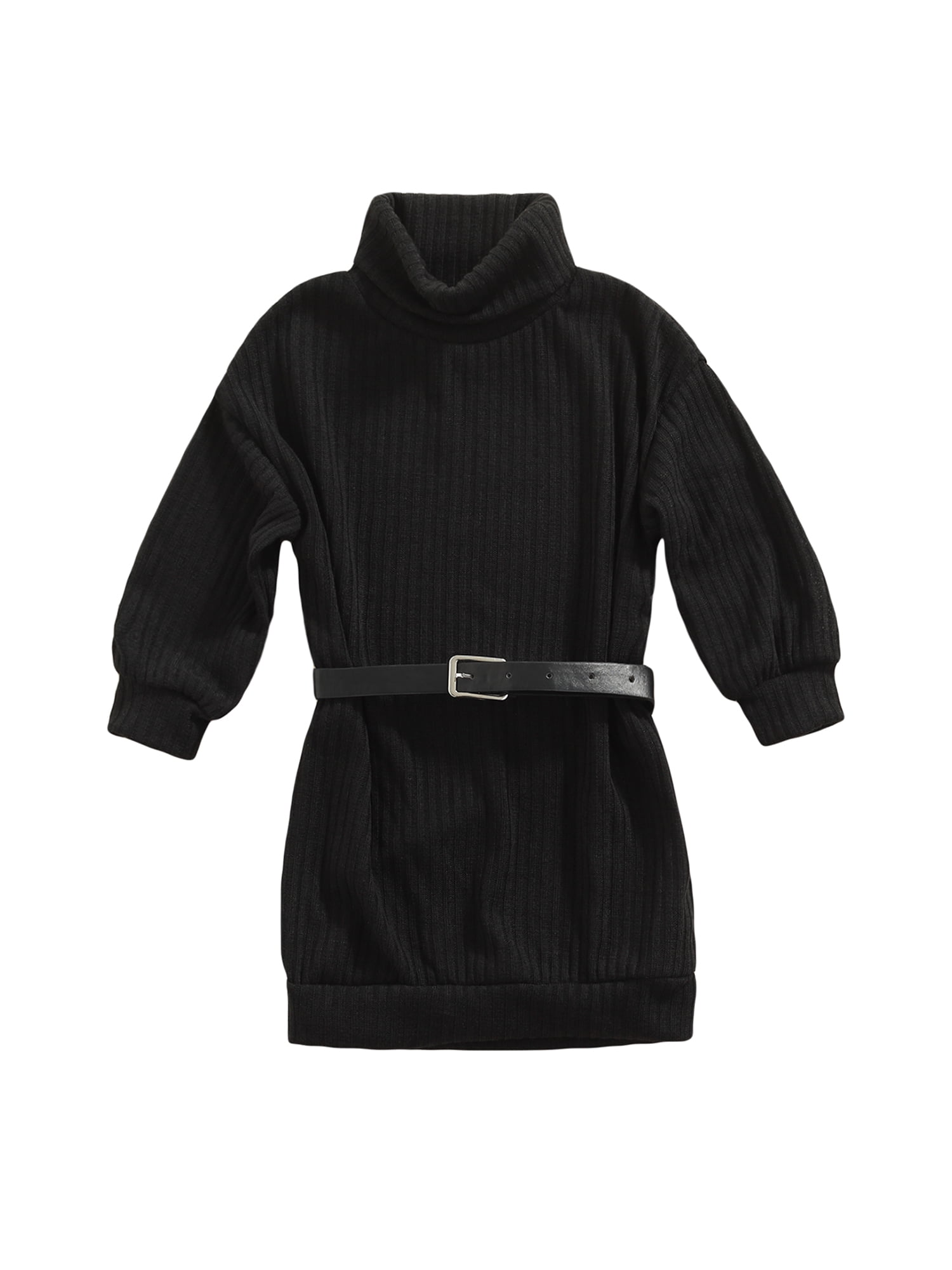 RSRZRCJ Toddler Baby Girl Knit Dress Kids Ribbed Long Sleeve Pocket One