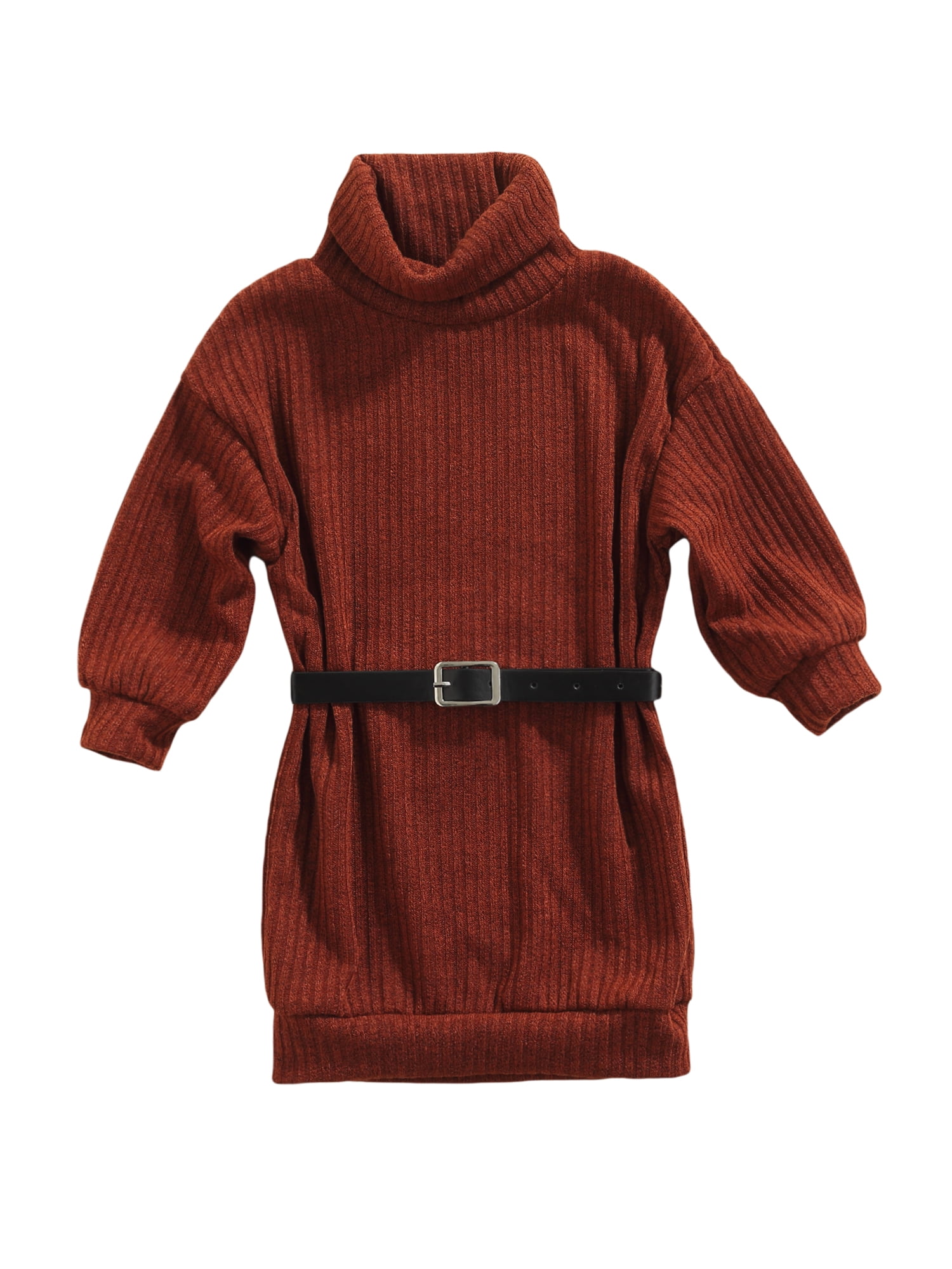 RSRZRCJ Toddler Baby Girl Knit Dress Kids Ribbed Long Sleeve Pocket One