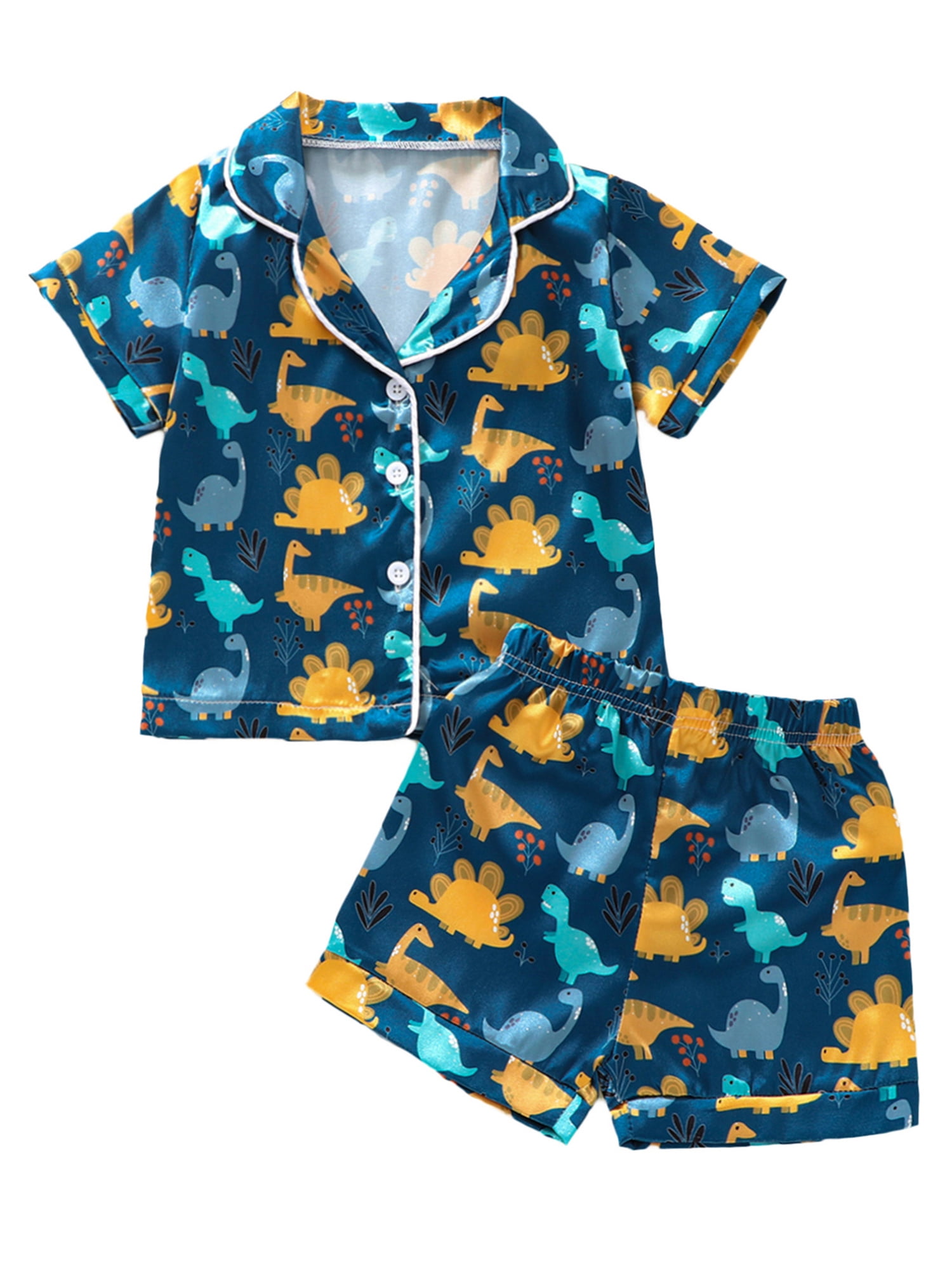 RSRZRCJ Toddler Girl Boy Silk Pajamas Set Ice Cream/Dinosaur Print