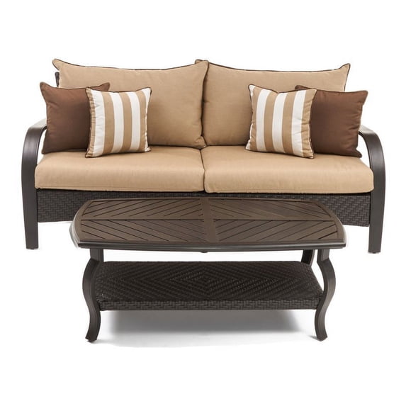 RST Brands Barcelo 2 Piece Fabric Outdoor Sofa & Coffee Table - Maxim Beige
