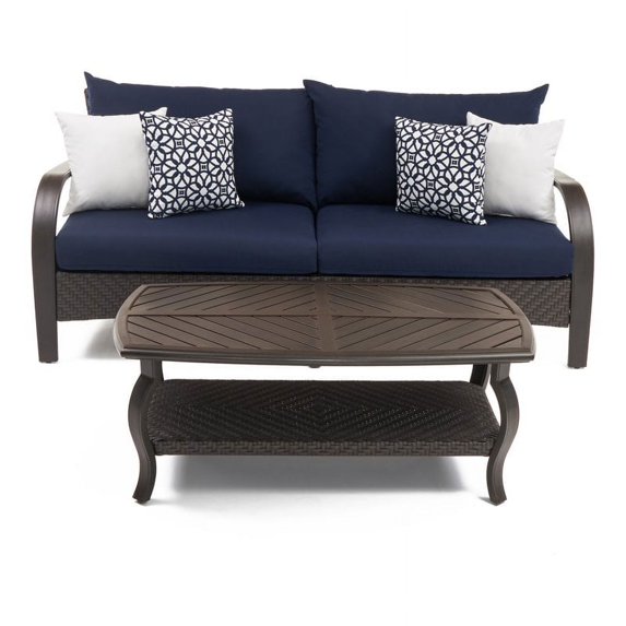 RST Brands Barcelo 2 Piece Fabric Outdoor Sofa & Coffee Table - Navy Blue