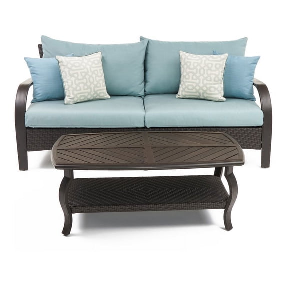 RST Brands Barcelo 2 Piece Fabric Outdoor Sofa & Coffee Table - Spa Blue