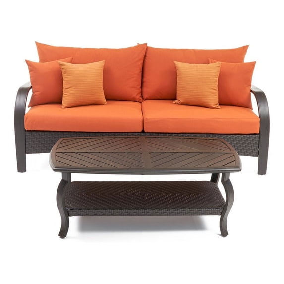 RST Brands Barcelo 2 Piece Fabric Outdoor Sofa & Coffee Table - Tikka Orange