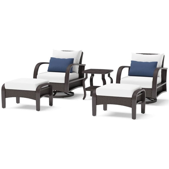 RST Brands Barcelo 5-piece Wicker and Fabric Motion Club Set in Bliss Ink/White