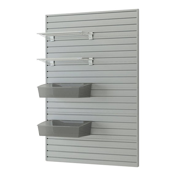 RST Brands Flow Wall Plastic Shelf & Jumbo Hard Bin Starter in Silver