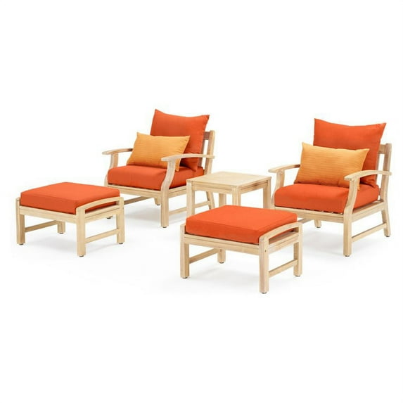 RST Brands Kooper 5 Piece Wood Outdoor Club Chair & Ottoman Set - Tikka Orange