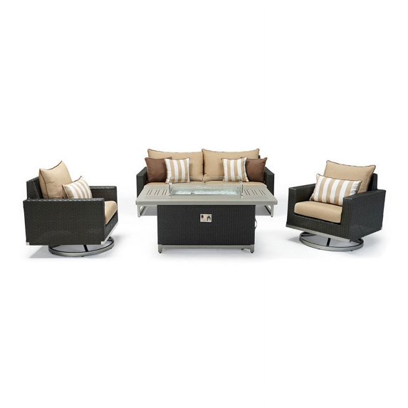 RST Brands Milo 4 PC Resin Modern Outdoor Espresso Motion Fire Set - Maxim Beige