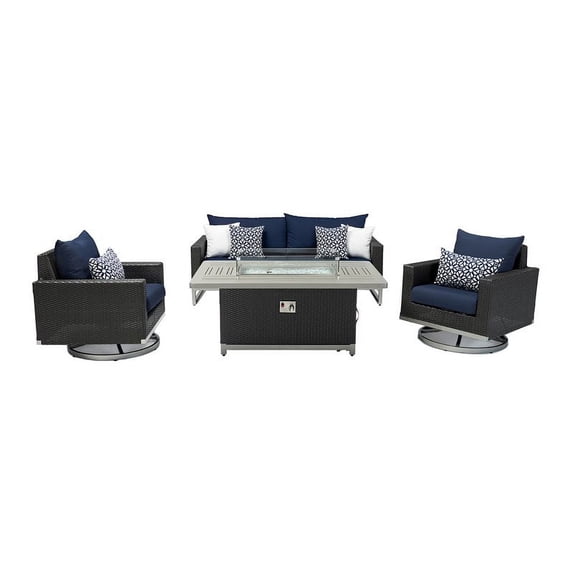 RST Brands Milo 4 PC Resin Modern Outdoor Espresso Motion Fire Set - Navy Blue