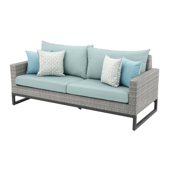 RST Brands Milo Aluminum Modern Outdoor Gray 78-Inch Sofa - Spa Blue