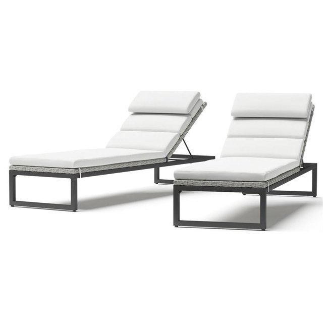 RST Brands Milo Chaise Lounges w/ Cushions in White/Gray (Set of 2)