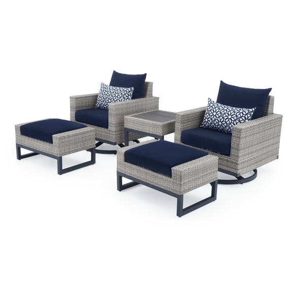 RST Brands Milo Gray 5 Piece Aluminum Outdoor Motion Club Set - Navy Blue