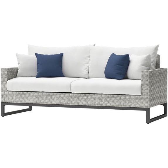 RST Brands Milo Sunbrella Fabric & Resin Wicker Outdoor Sofa in Bliss Ink/Gray