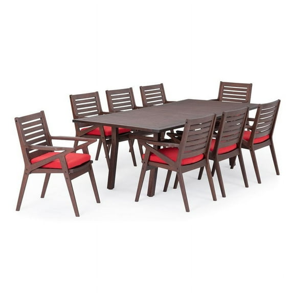 RST Brands Vaughn 9 Piece Eucalyptus Wood Outdoor Dining Set - Sunset Red