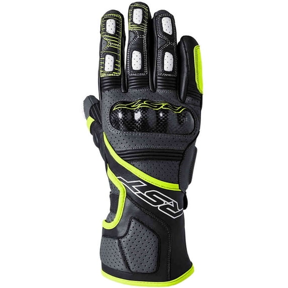 RST Fulcrum CE Mens Leather Motorcycle Gloves Gray/Fluo Yellow XL
