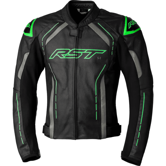 RST S-1 CE Mens Leather Motorcycle Jacket Black/Gray/Neon Green 46 EUR