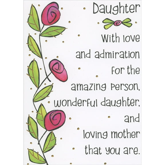 RSVP 3 Pink Flowers with Black Outlines: With Love and Admiration Mother's Day Card for Daughter