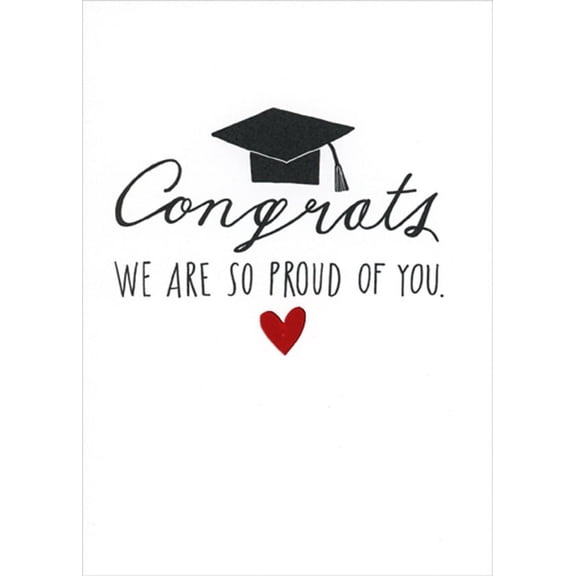 RSVP Black Cap, Red Foil Heart : So Proud of You Graduation Congratulations Card