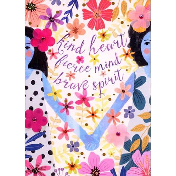 RSVP Blue Friends, Gems, Pink Flowers 3D Hand Decorated Premium Birthday Card for Friend