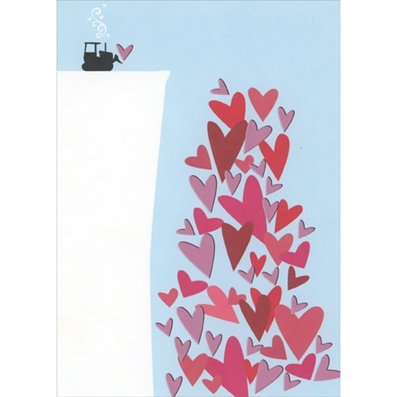 RSVP Bulldozer Pushing Lots of Hearts Off Cliff Romantic Valentine's Day Card for Wife, Husband, Boyfriend, Girlfriend, Her, Him