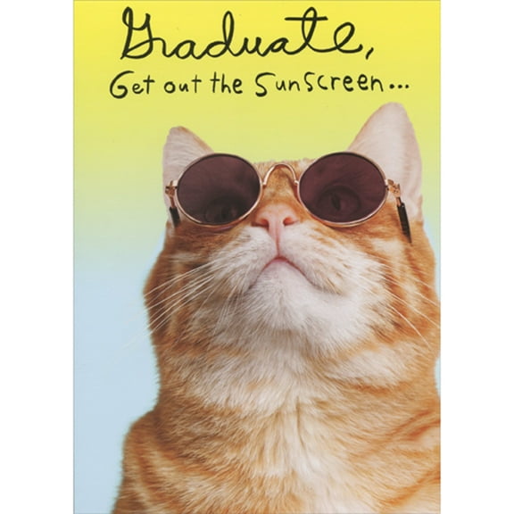 RSVP Cat Wearing Darkened Sunglasses: Get Out the Sun Screen Funny / Humorous Graduation Congratulations Card
