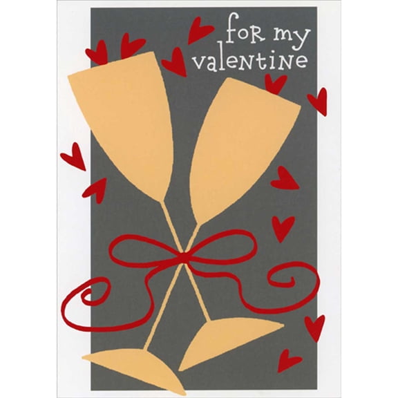 RSVP Champagne Glasses Tied with Red Ribbon Romantic Valentine's Day Card for Wife, Husband, Girlfriend, Boyfriend