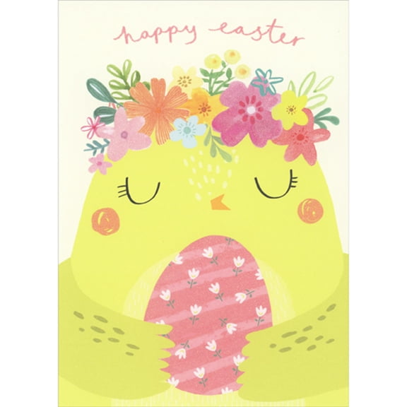RSVP Closeup of Yellow Chick with Closed Eyes Wearing Flower Crown Easter Card for Kids